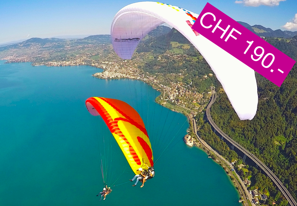 Parapente biplace au-dessus du Lac Léman